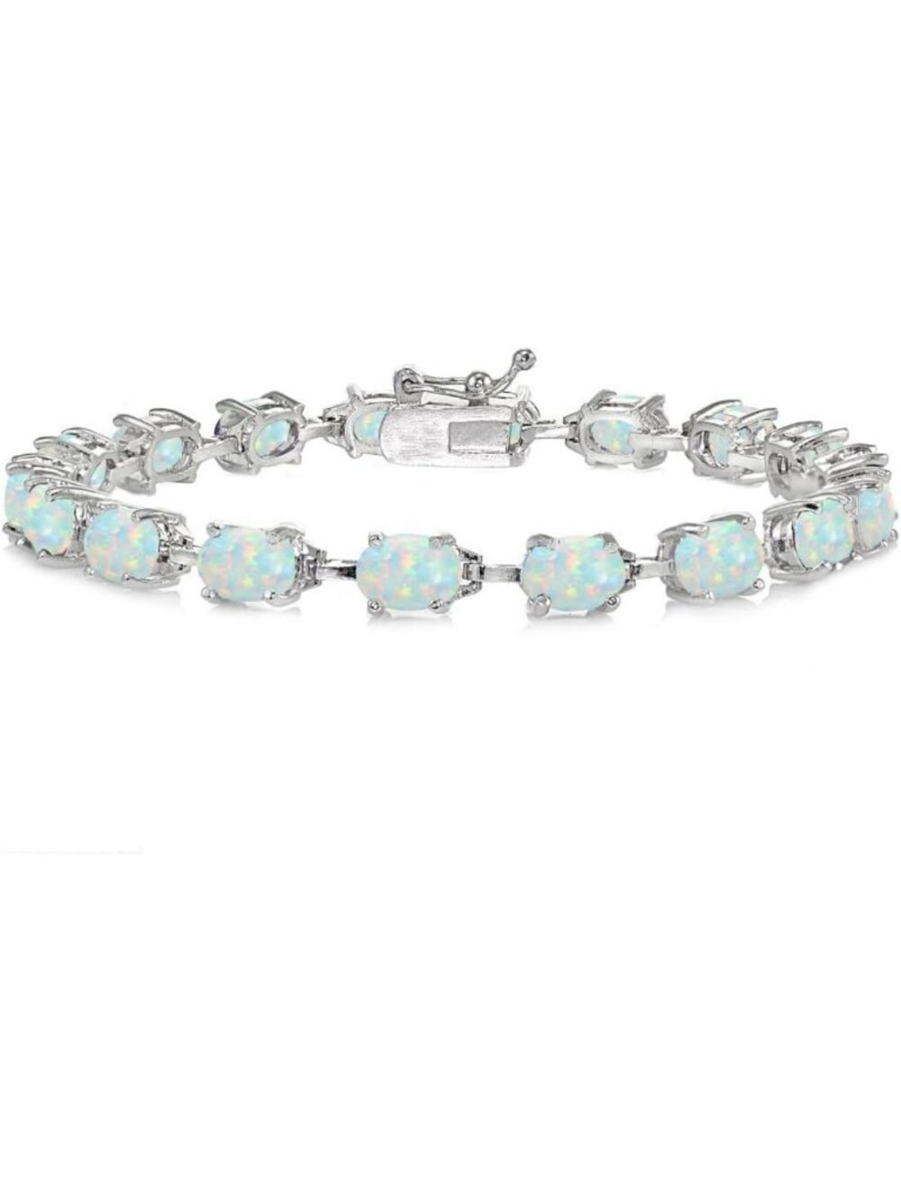 Sterling Silver Oval Link Tennis Bracelet with 7x5mm Gemstones for Women